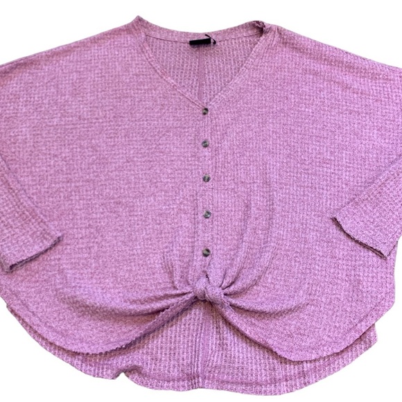 URBAN OUTFITTERS Out From Under JoJo Waffle Knit Thermal Top W Tie Front Pink S - Picture 7 of 11